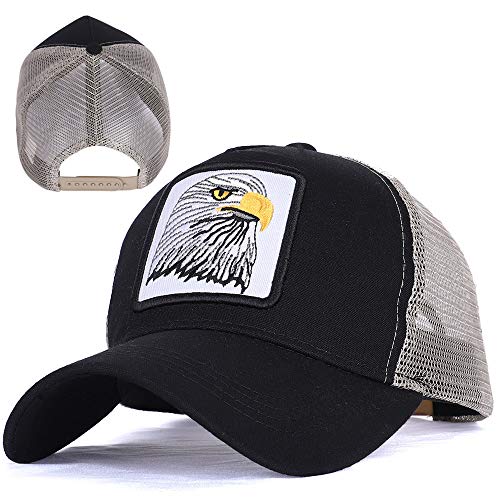Bonfor Gorras de Hombre Baratas Animales de Malla Respirable, Gorras de Hombre Beisbol Vintage Bordado, Sombrero Mujer Verano para Unisex Adulto (Águila~Negro, Circunferencia:54-60 cm)