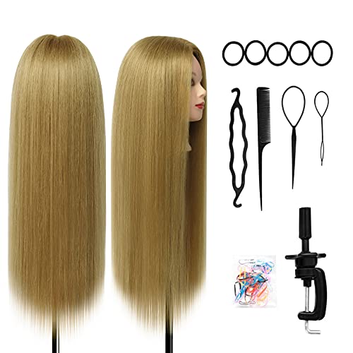 Cabeza Peluqueria, DanseeMeibr Cabeza Maniqui 26" 50% Pelo Natural Blando Cabeza Maniqui Peluqueria para Practicar Peinados con Soporte de Abrazadera + Accesorios de Peinado DIY