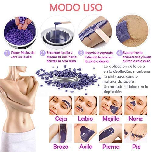 Calentador Cera Eléctrica Profesional Depilación 500ml Máquina de cera profesional para el rostro, cuerpos velocidades ajustable eficaz y rápida (Morado Blanco)
