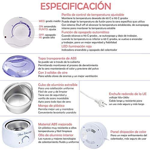 Calentador Cera Eléctrica Profesional Depilación 500ml Máquina de cera profesional para el rostro, cuerpos velocidades ajustable eficaz y rápida (Morado Blanco)