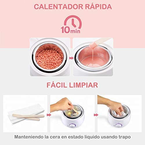 Calentador Cera Eléctrica Profesional Depilación 500ml Máquina de cera profesional para el rostro, cuerpos velocidades ajustable eficaz y rápida (Morado Blanco)
