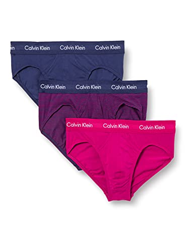 Calvin Klein Hip Brief 3PK Ropa Interior, Chino Blue/Plum Berry/Stripe, S Unisex Adulto