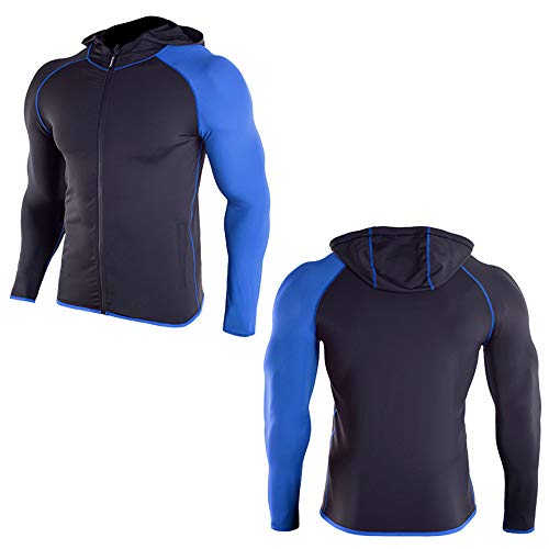 Camiseta de Compresión para Hombre Chaqueta de compresión con capucha y cremallera, manga larga, ajustada y humectante para hombres, Chaqueta de manga larga con compresión para hombres, Capa base de d