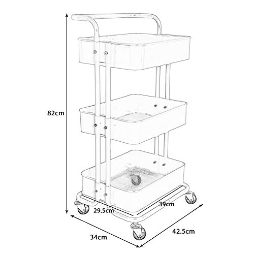 Carritos De 3 Niveles Carrito De Almacenamiento Organizador De Servicios Públicos Carritos Con Ruedas Con Asa Y Ruedas, Para Cocina, Baño, Maquillaje, Habitación De Niños, Lavandería, Dor(Color:negro)