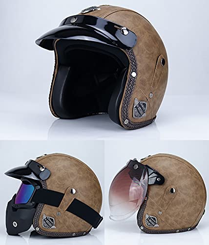 Casco Moto Jet ECE/DOT Homologado Casco Moto Abierto Custom Scooter con Doble Visera Unisex 3/4 Cruiser Chopper Jet Casco Para Mujer Hombre Adultos,Adecuado Para Montar Aire Libre H,XXL=61~62cm