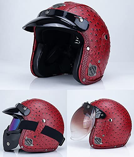 Cascos Abiertos de Moto 3/4 Half-Helmet Cascos Adulto Four Seasons Safety Collision Cap de Motocicleta Retro Medio Casco Cruiser Chopper Scooter Piloto Jet ECE/Dot Certificación I,XL=59~60cm