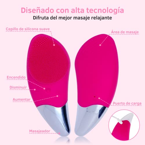 Cepillo Limpiador Facial para Todo Tipo de Piel. Masajeador Eléctrico de Silicona Impermeable. Exfoliante con Tecnología Sónica Antiarrugas. Limpiezas Faciales en Segundos. Carga USB