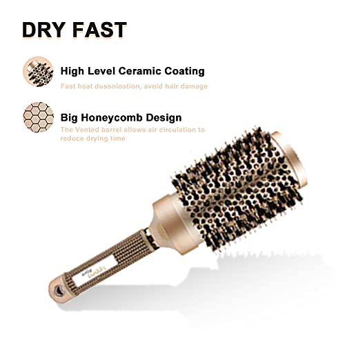 Cepillo Redondo para Mujer, Cepillos de Pelo Profesional de Cerámica Nano Térmica y Tecnología Iónica, Cepillo de Rodillo con Clips, para el Secado de Cabellos (53 mm)
