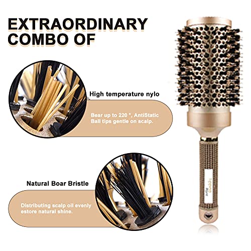 Cepillo Redondo para Mujer, Cepillos de Pelo Profesional de Cerámica Nano Térmica y Tecnología Iónica, Cepillo de Rodillo con Clips, para el Secado de Cabellos (53 mm)