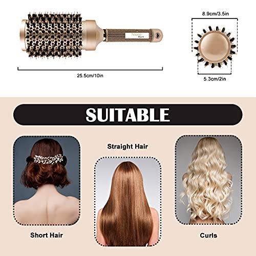 Cepillo Redondo para Mujer, Cepillos de Pelo Profesional de Cerámica Nano Térmica y Tecnología Iónica, Cepillo de Rodillo con Clips, para el Secado de Cabellos (53 mm)