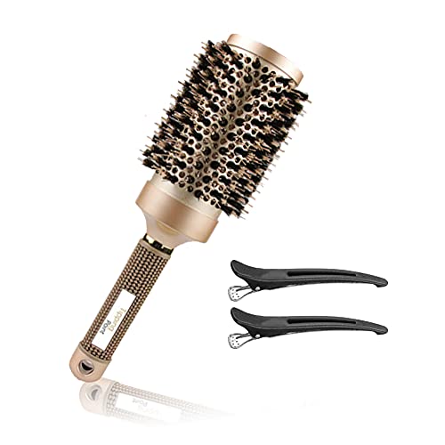 Cepillo Redondo para Mujer, Cepillos de Pelo Profesional de Cerámica Nano Térmica y Tecnología Iónica, Cepillo de Rodillo con Clips, para el Secado de Cabellos (53 mm)