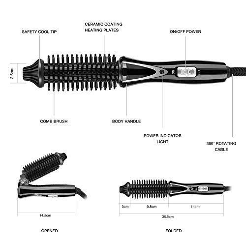Cepillo rizador profesional de cerámica, turmalina, plegable, para todos los tipos de cabello