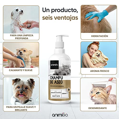 Champú para Perros y Gatos con Piel Sensible, 500 ml - Gel de Baño Hipoalergénico Hidratante con Jabón pH Neutro de Aceite de Lavanda y Coco, Higiene y Limpieza Profunda Quita Olores