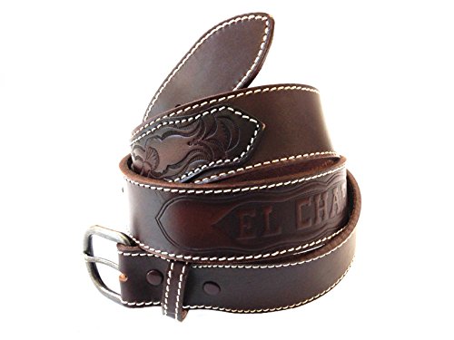 CHARRO Cinturón El E304 vintage de cuero con dos tachuelas grandes y marca a fuego cuero X-Large