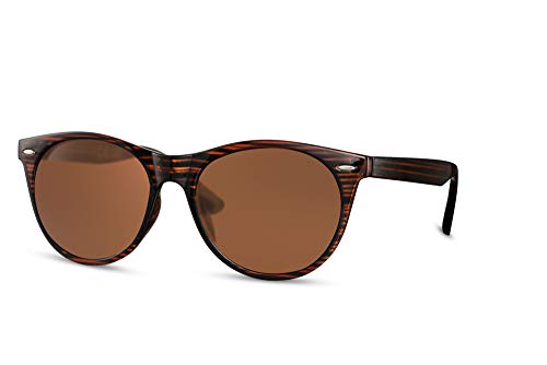 Cheapass Gafas de Sol Clásicas Transparente Marrón Marco con Stripes Redondas Gafas Actualizadas Lentes Marrones Protección UV400 Mujeres Hombres