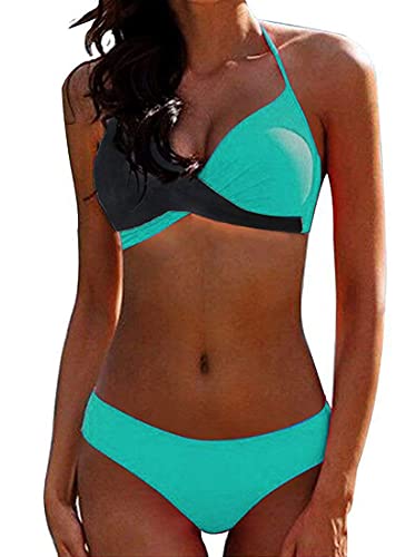 CheChury Bikinis Mujer 2021 Push Up Halter Bikini Traje de baño Acolchado Bra Tops y Braguitas Bikini Sets Talla Grande Bañador Vacaciones