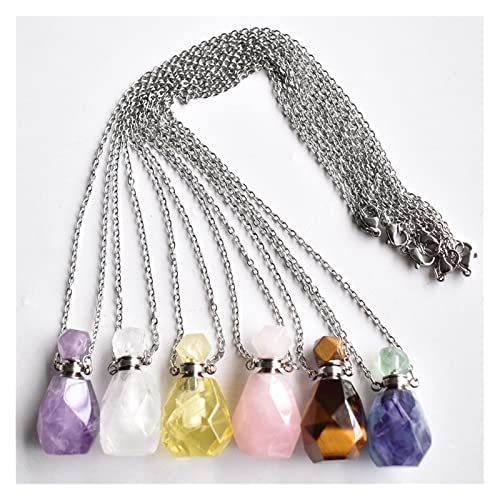 CHHNGPON Piedra Rugosa Venta al por Mayor 2 unids/Lote Moda Fluorita Natural Piedra Amatista Perfume Botella Colgantes Colgantes for Accesorios de joyería (Metal Color : 1)