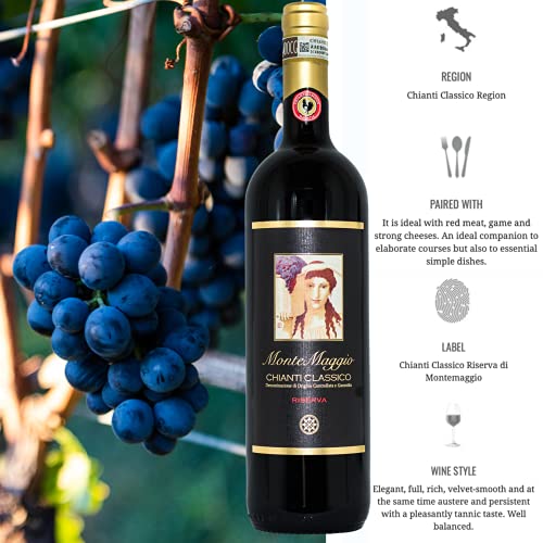 Chianti Classico Riserva di Montemaggio - Vino Tinto Ecológico Fino Orgánico de Italia - DOCG Toscana - Gallo Nero - Sangiovese/Merlot - Fattoria di Montemaggio - 0.75L - 1 Botella