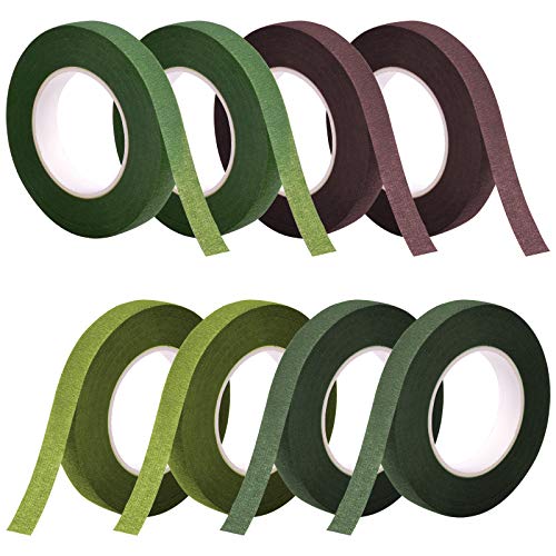 Chstarina 8 Rollos Cinta Floral Verde Cinta de Tallo Stem Tape Adhesivos de Flores Cinta de Florista Autoadhesiva Cinta de Envoltura de Tallo Floral para Bouquet Decoraciones Flores DIY Artesanal