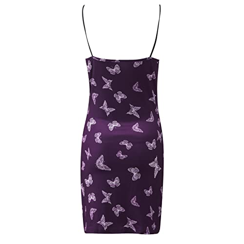 CHUXI 2022 Moda Mariposa Impreso Vestidos Para Mujer Sexy Correa De Espagueti Vestidos Slim Fit Club Vestido De Cadera, #2Púrpura, M