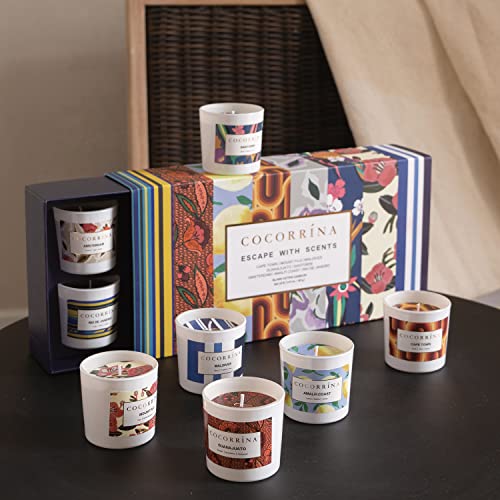 Cocorrina Juego de 8 velas perfumadas fuertes: frutal, floral, cítricos, leñoso, oriental, acuático, especiado, verde perfumado aromático aromático, juego de regalo de velas de cera de soja