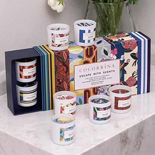Cocorrina Juego de 8 velas perfumadas fuertes: frutal, floral, cítricos, leñoso, oriental, acuático, especiado, verde perfumado aromático aromático, juego de regalo de velas de cera de soja