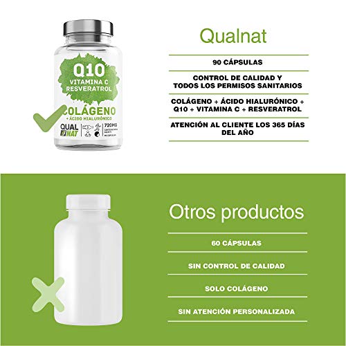 Colágeno marino con ácido hialurónico| Coencima Q10 - Vitamina C - Resveratrol | Colágeno Marino Piel Radiante| Huesos y Articulaciones Fuertes - 90 Cap