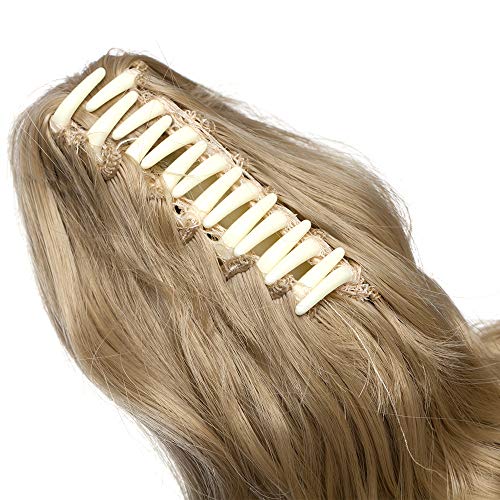 Coleta Postiza Corta con Pinza Extensiones de Cabello Natural Clip Coleta Sintética Coletero Pelo Postizo para Mujer Rizada Ondulada 12 Pulgads(30cm,110g,Rubio Ceniza)