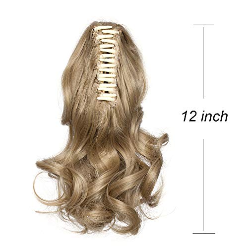 Coleta Postiza Corta con Pinza Extensiones de Cabello Natural Clip Coleta Sintética Coletero Pelo Postizo para Mujer Rizada Ondulada 12 Pulgads(30cm,110g,Rubio Ceniza)