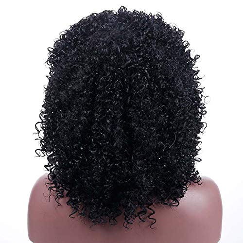 ColorfulPanda Afro Pelucas de pelo negra rizado y rizado para mujer negra, pelo natural negro, pelucas brasileña sintéticas onduladas con Flequillo de Para Mujeres Fiesta Halloween Disfraz