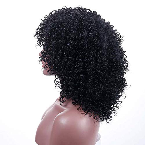 ColorfulPanda Afro Pelucas de pelo negra rizado y rizado para mujer negra, pelo natural negro, pelucas brasileña sintéticas onduladas con Flequillo de Para Mujeres Fiesta Halloween Disfraz