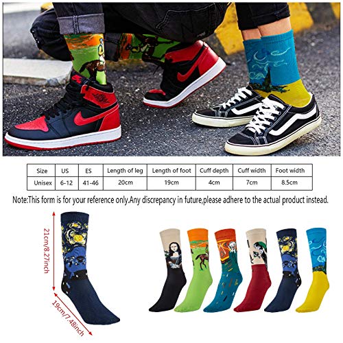 Comius Sharp Calcetines Estampados Hombre, 6 Para Pintura Famosa Medias Algodón Calcetín Colorido Diseño Divertido Hombre Transpirable Cómodo Calcetines Hombre Invierno