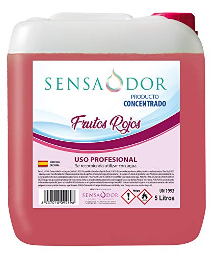 Concentrado de ambientador Frutos Rojos SENSAODOR, 5 Litros, Rojo, Garrafa, Profesional, Empresas, Negocio, Limpieza, Neutralizador, Quitaolor, Buen olor, Aromatizador