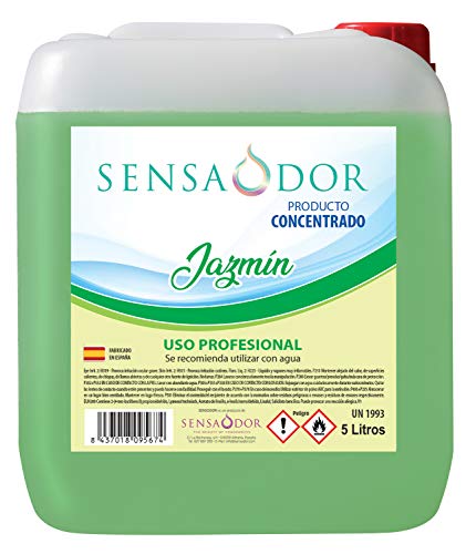 Concentrado de ambientador Jazmín SENSAODOR, 5 Litros, Verde, Garrafa, Profesional, Empresas, Negocio, Limpieza, Neutralizador, Quitaolor, Buen olor, Aromatizador