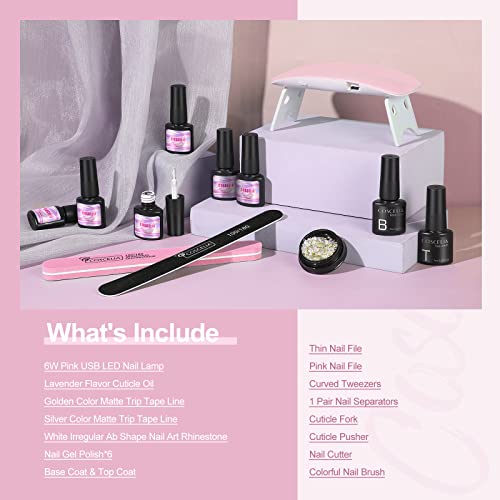 COSCELIA Kit Uñas Semipermanentes Con Lampara, Kit Unas De Gel de 6 Colores con Capa Superior y Base, Decoraciones de Uñas con Accesorios Para Manicura, Set De Manicura Y Pedicura