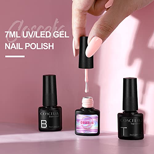 COSCELIA Kit Uñas Semipermanentes Con Lampara, Kit Unas De Gel de 6 Colores con Capa Superior y Base, Decoraciones de Uñas con Accesorios Para Manicura, Set De Manicura Y Pedicura