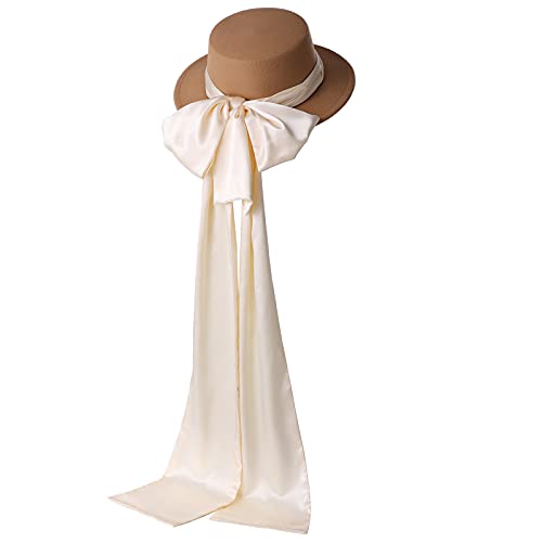 COSDREAMER Sombrero de sol Lolita victoriano para fiesta de té, para niñas y mujeres, con lazo, cintas anchas, sombreros (brown & Beige)