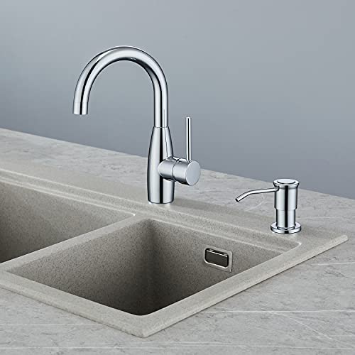 CREA Dispensador de Jabón de Cocina, Dispensador de Detergente de Cocina, Dispensador de jabón para Fregadero con Botella de 500 ml y Manguera de extensión de 1,0 m para llenado Desde Arriba, Cromo