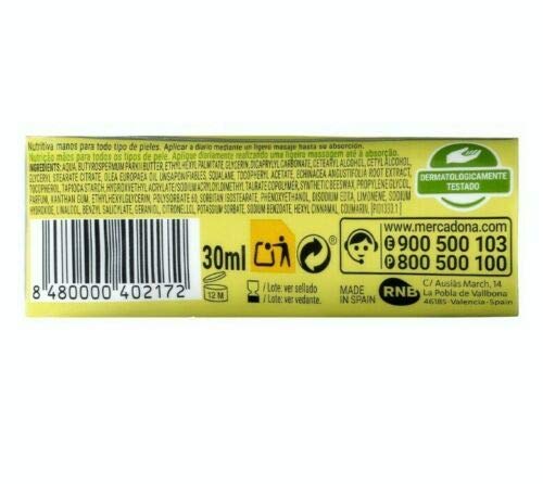 Crema de Manos con Aceite de Oliva. Hidrata y Suaviza - 30 ml