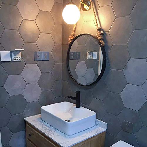 Cuerda de cáñamo Espejo Colgante Marco Negro Redondo Baño Maquillaje casero Espejo de Pared Decorativo Moda Creativa （40cm / 15.7Inch ~ 80cm / 31.4Inch
