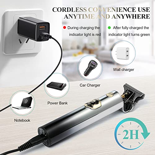 Czemo Cortapelos Eléctrico Profesional Cortadora Maquina Cortar Pelo para Hombres Recargable Cortapelos Cortadora de Barba con Pantalla de Visualización Digital LED con 3 Peines Guía (Plata)