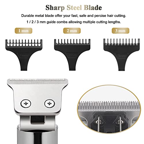 Czemo Cortapelos Eléctrico Profesional Cortadora Maquina Cortar Pelo para Hombres Recargable Cortapelos Cortadora de Barba con Pantalla de Visualización Digital LED con 3 Peines Guía (Plata)