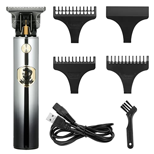 Czemo Cortapelos Eléctrico Profesional Cortadora Maquina Cortar Pelo para Hombres Recargable Cortapelos Cortadora de Barba con Pantalla de Visualización Digital LED con 3 Peines Guía (Plata)