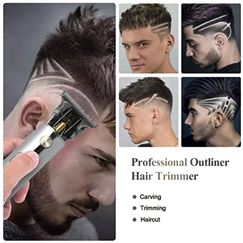 Czemo Cortapelos Eléctrico Profesional Cortadora Maquina Cortar Pelo para Hombres Recargable Cortapelos Cortadora de Barba con Pantalla de Visualización Digital LED con 3 Peines Guía (Plata)