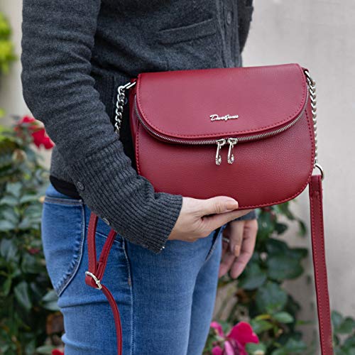 David Jones - Pequeño Bolso Bandolera Cadena Mujer - Bolsos de Hombro Mensajero Piel Cuero PU - Bolso Cruzado Cremallera Compartimentos - Messenger Crossbody Bag - Clutch Noche Embrague - Negro