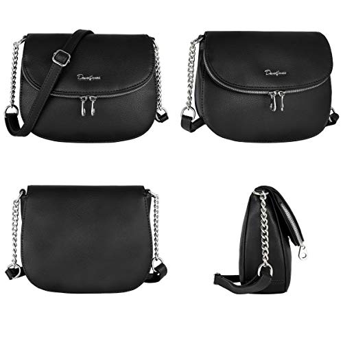 David Jones - Pequeño Bolso Bandolera Cadena Mujer - Bolsos de Hombro Mensajero Piel Cuero PU - Bolso Cruzado Cremallera Compartimentos - Messenger Crossbody Bag - Clutch Noche Embrague - Negro