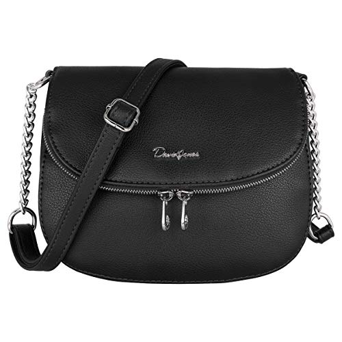 David Jones - Pequeño Bolso Bandolera Cadena Mujer - Bolsos de Hombro Mensajero Piel Cuero PU - Bolso Cruzado Cremallera Compartimentos - Messenger Crossbody Bag - Clutch Noche Embrague - Negro