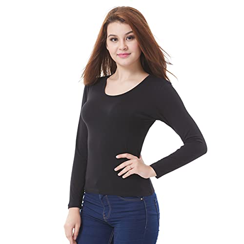 DEBAIJIA Camiseta Térmica de Manga Larga para Mujer, Camiseta Cálida de Otoño Invierno para Mujer, Camiseta Interior Suave y Ligera de Algodón(XL-marrón)