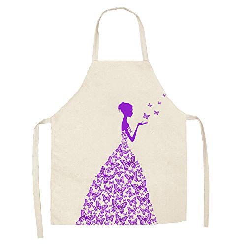 Delantal Cocina Baberos Delantales De Cocina Con Estampado De Flores Y Mariposas Para Mujer, Para Cocinar En Casa, Hornear, Cintura, Babero, Algodón, Lino, Delantal 55 * 68Cm-11_55X68Cm_For_Adult