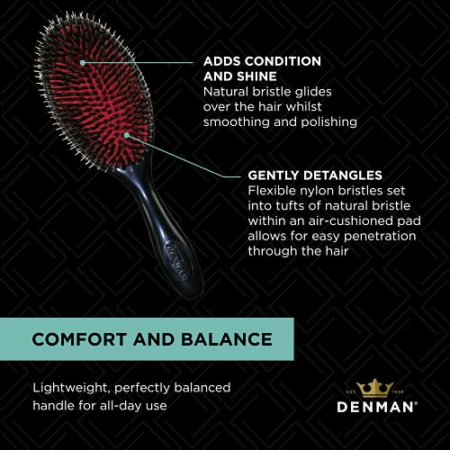 Denman D81L - Cepillo de nailon acolchado con cerdas naturales, tamaño grande